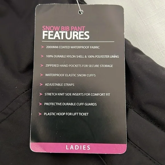 Sport Essentials / Snow Bibs / Black~New With Tag - Picture 8 of 10